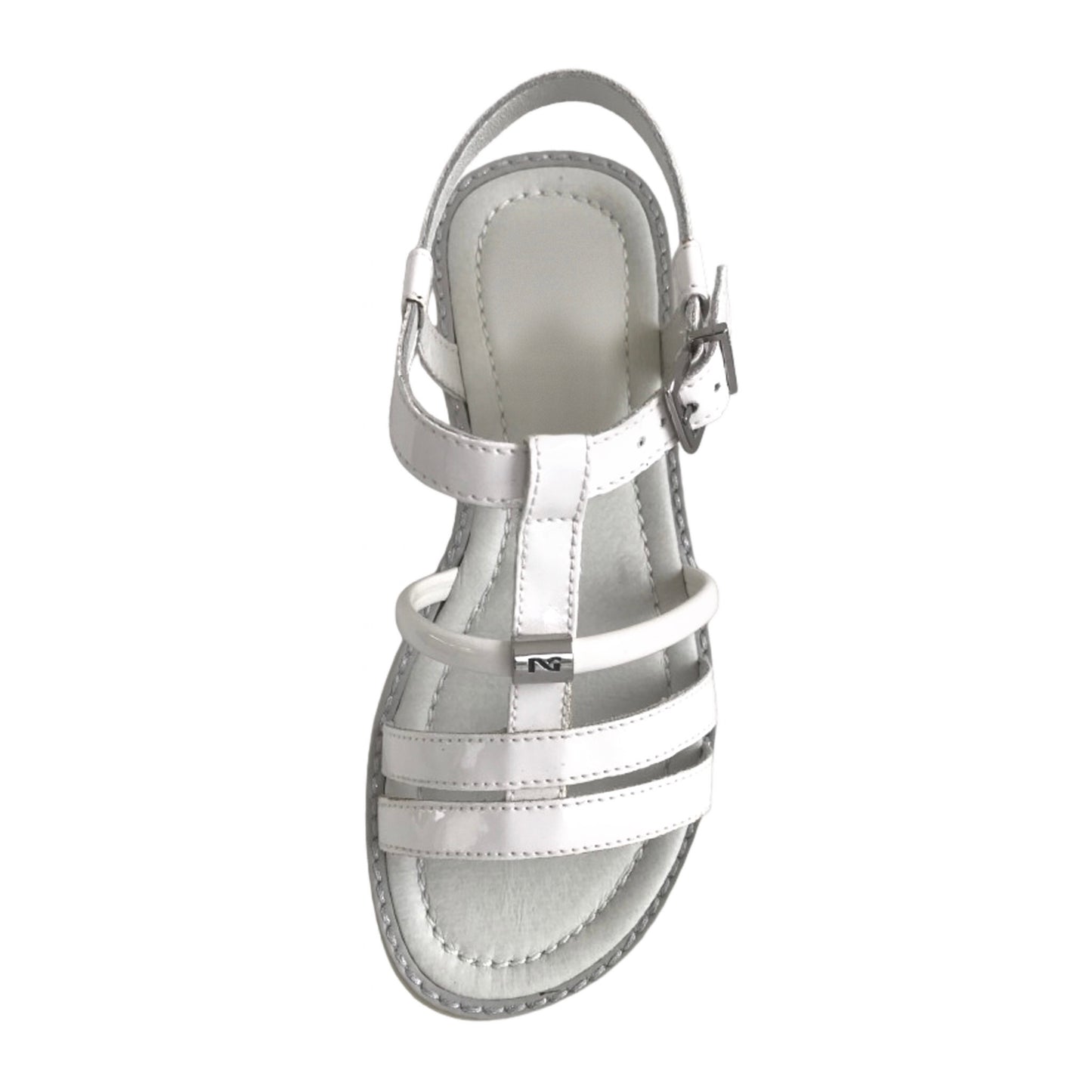 Sandali Bambina NeroGiardini in Vera Pelle Lucida, Modello Daimond, Bianco, con Cinturino alla Caviglia