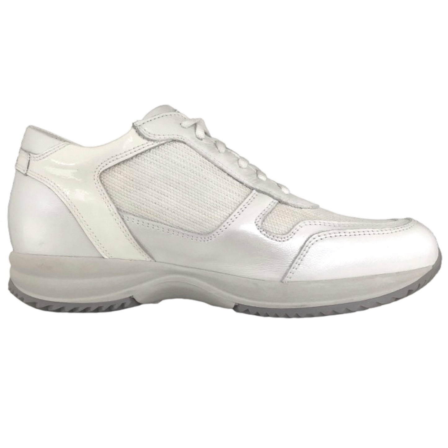 Sneakers Donna NeroGiardini P000400 Vera Pelle Perlato, Tessuto glitter, Bianco