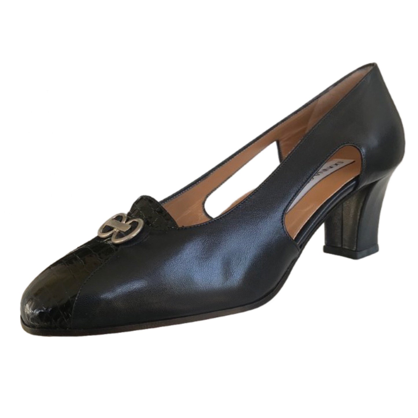 Scarpe Donna Confort 2036 in Vera Pelle, Blu Scuro Vernice Stampa Cocco, con Aperture laterali
