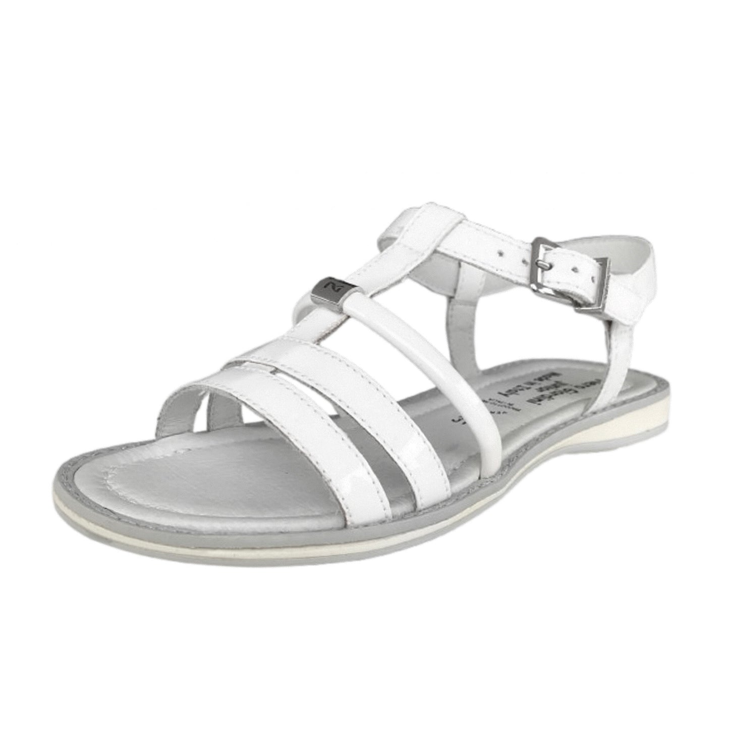 Sandali Bambina NeroGiardini in Vera Pelle Lucida, Modello Daimond, Bianco, con Cinturino alla Caviglia