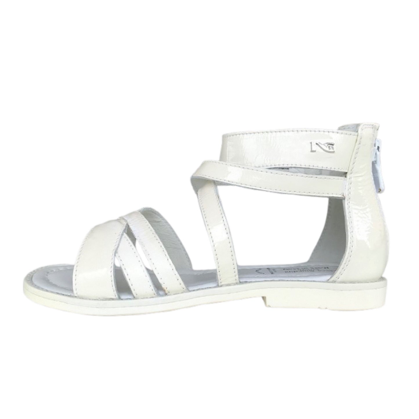 Sandali da Bambina NeroGiardini con Cinturini Incrociati, Vera Pelle Naplak, Bianco Latte, Chiusura con Zip