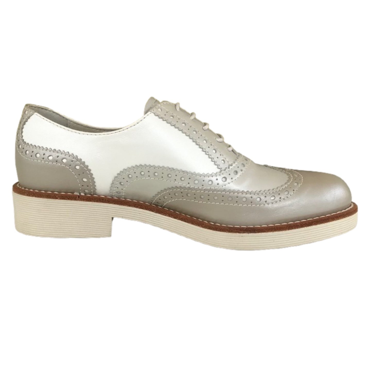 Scarpe Inglesine Donna NeroGiardini P717071D Vera Pelle Bianco Moonlight Savana Perlato - 35 EU