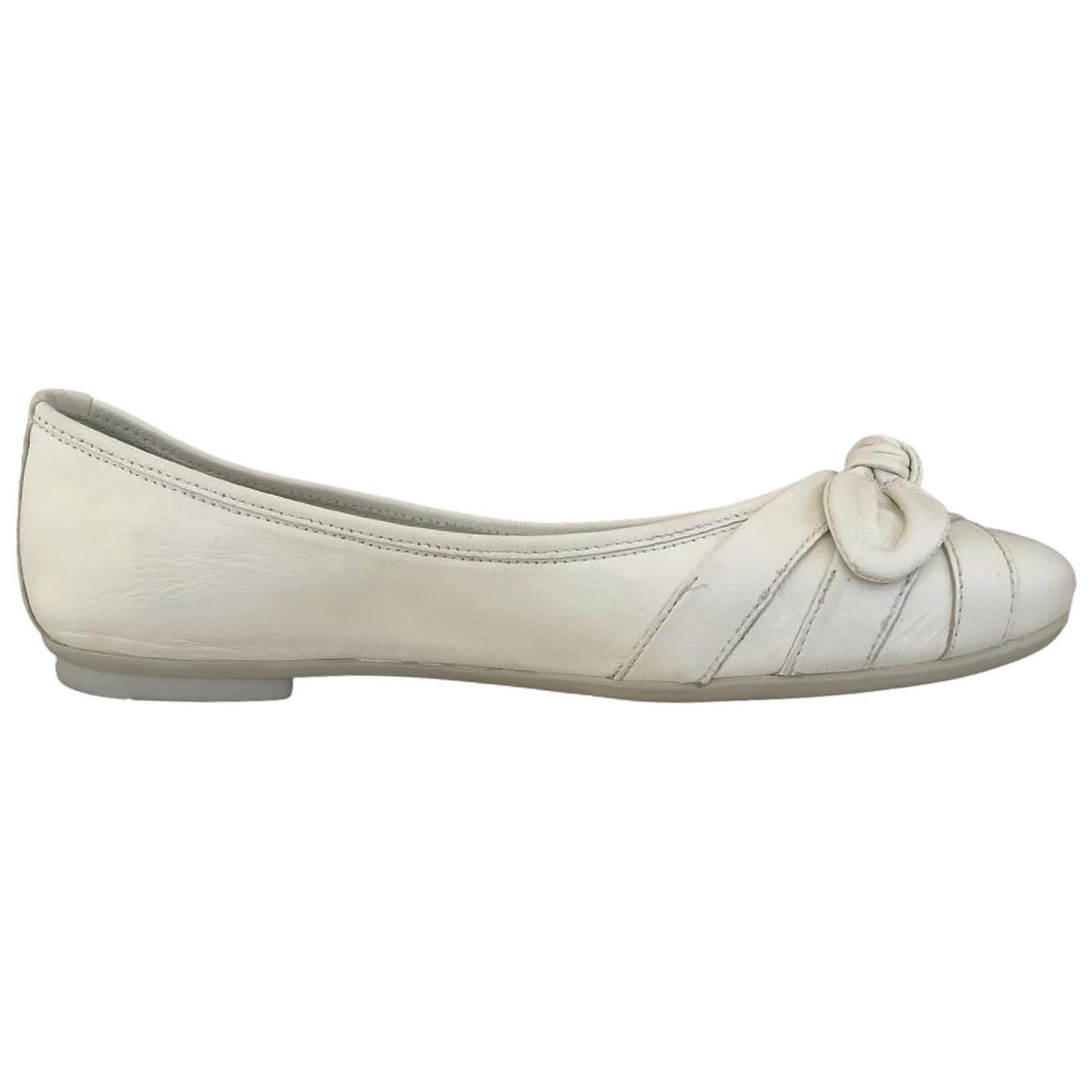 NeroGiardini Ballerine P000356 in Vera Pelle, Bianco Latte, Fiocco Decorativo