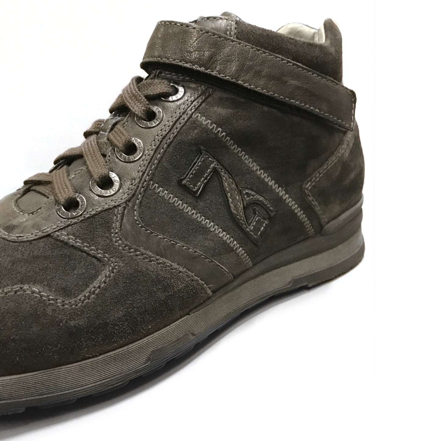 Sneakers alla caviglia Uomo NeroGiardini A100791U Vera Pelle Scamosciata con chiusura a strappo e lacci - Grigio Antracite