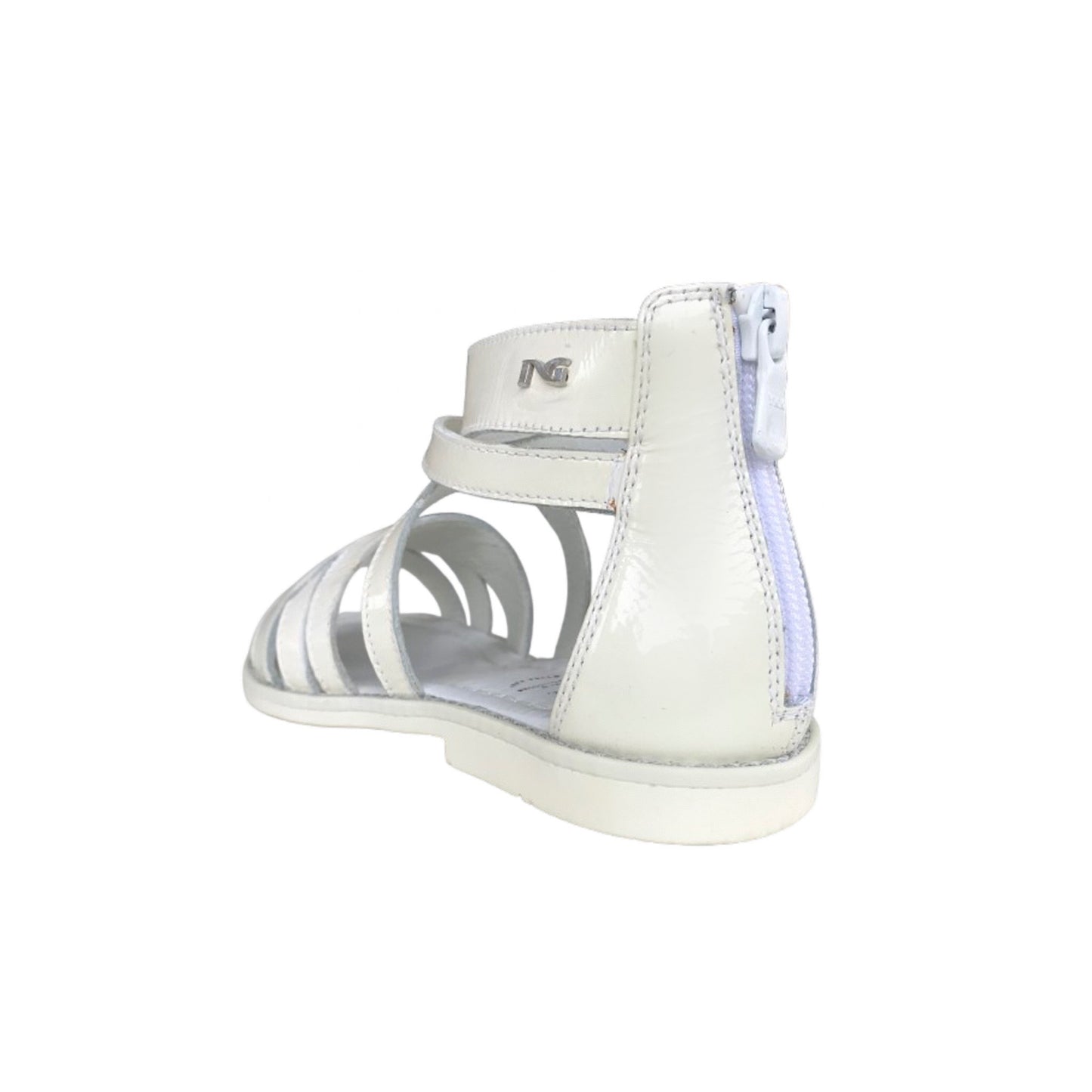 Sandali da Bambina NeroGiardini con Cinturini Incrociati, Vera Pelle Naplak, Bianco Latte, Chiusura con Zip