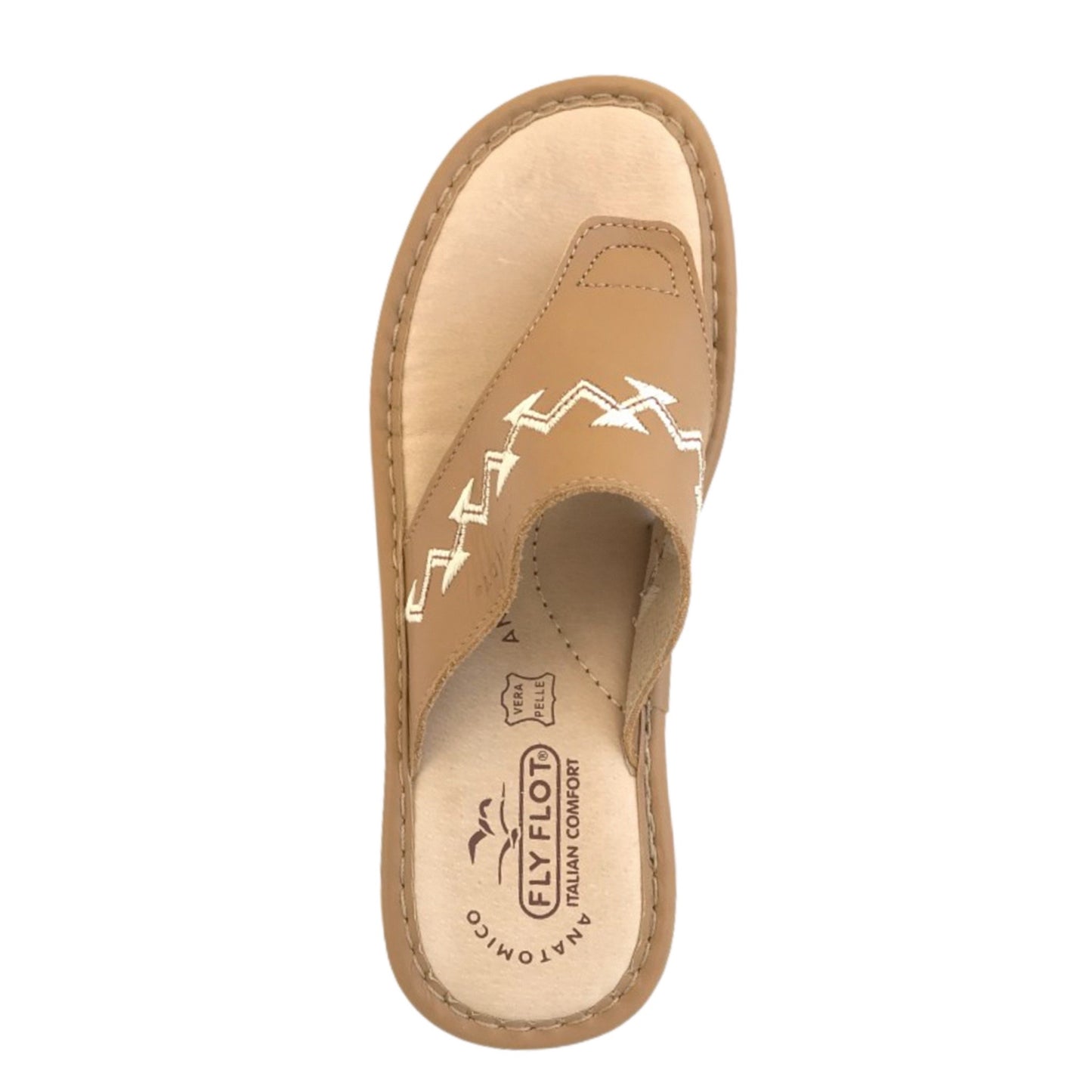Ciabatte infradito FlyFlot Vera Pelle Beige ricamo Bianco