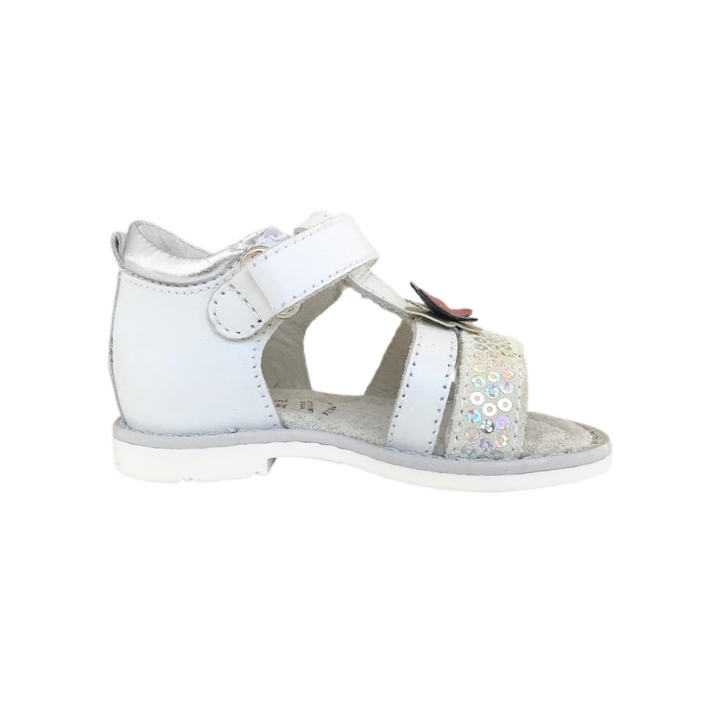Sandali Bambina, Nero Giardini, P621570F, Vera Pelle, Bianco, Applicazione Farfalla, Paillettes