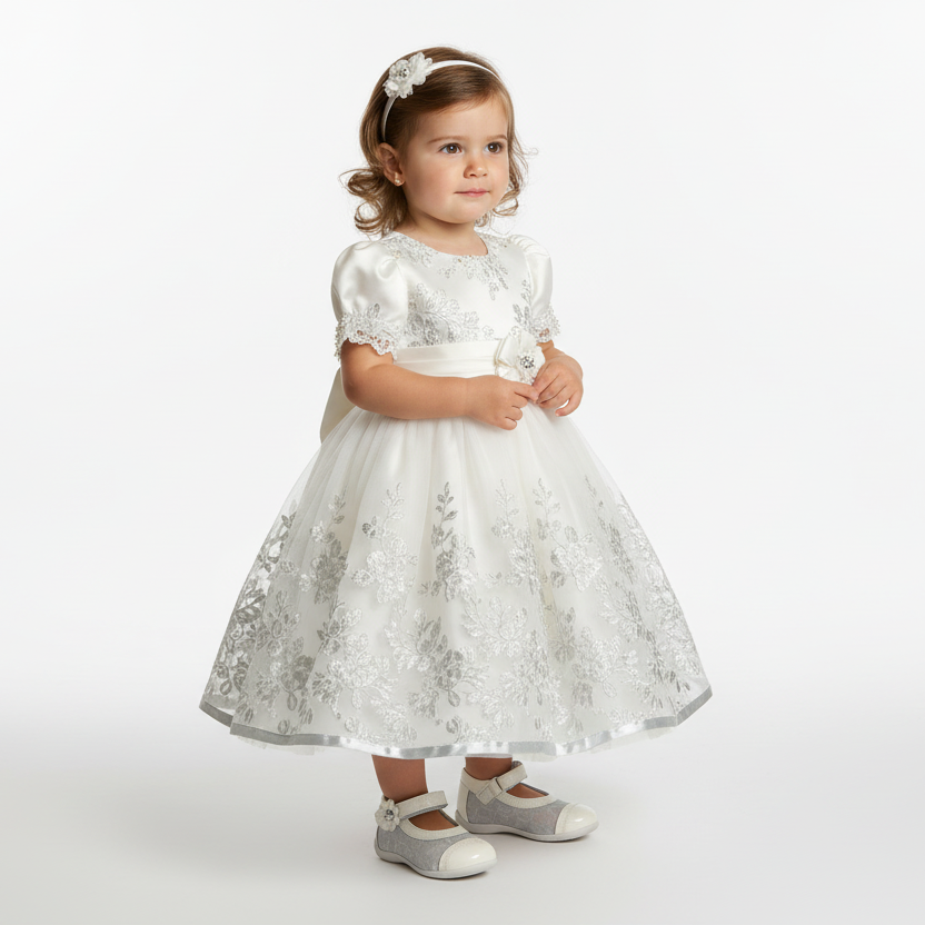 Scarpe Bambina NeroGiardini P022055 Primi Passi Naplak Bianco Latte e Argento, 19 EU