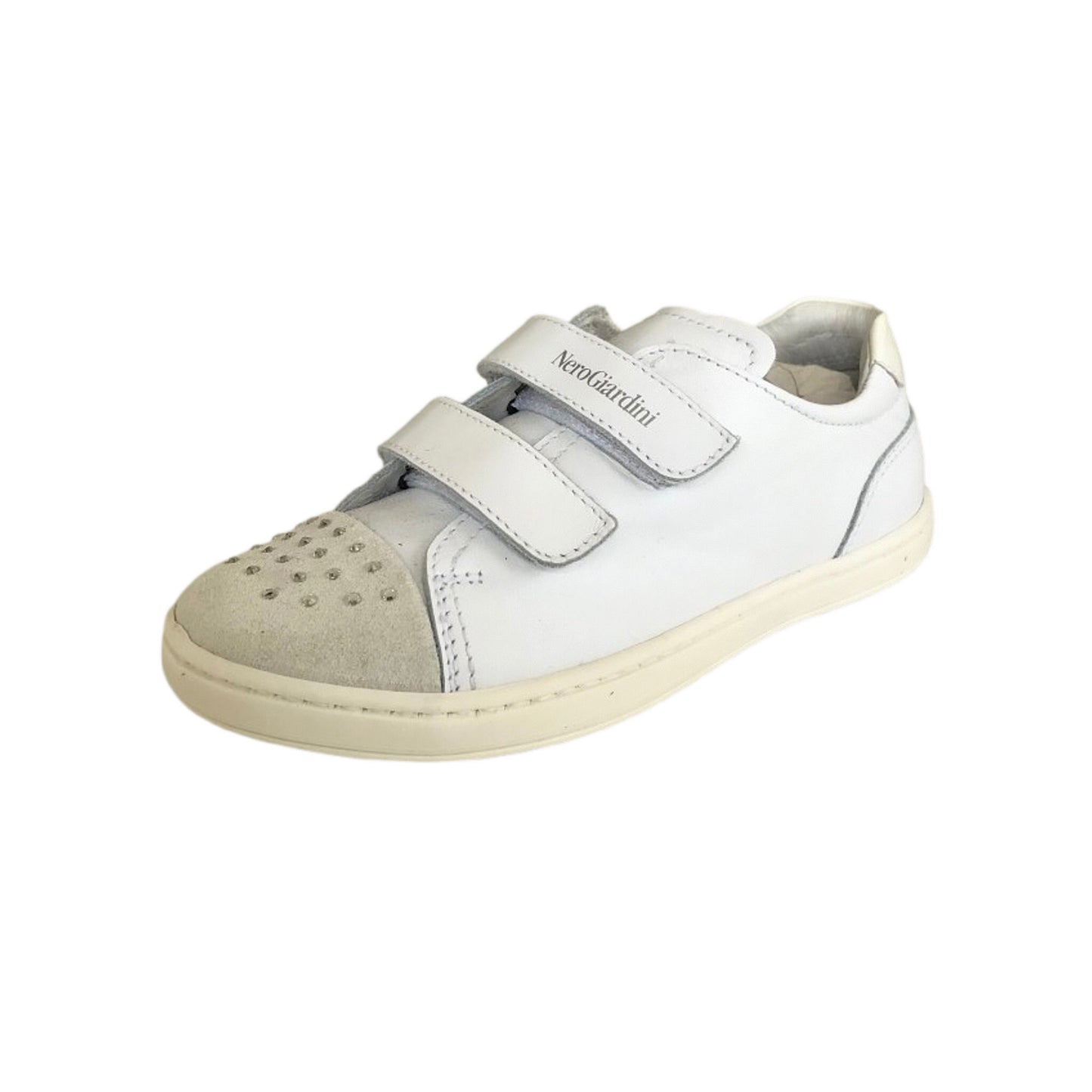 Scarpe Bambina con strap NeroGiardini P327011F Bianco Vera Pelle Brillantini