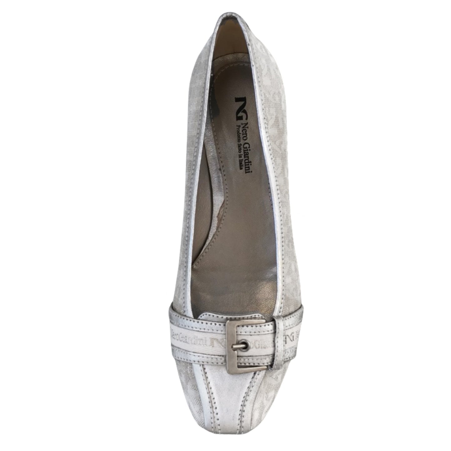 Décolleté basse NeroGiardini 00711 Tessuto Monogram Vera Pelle Argento