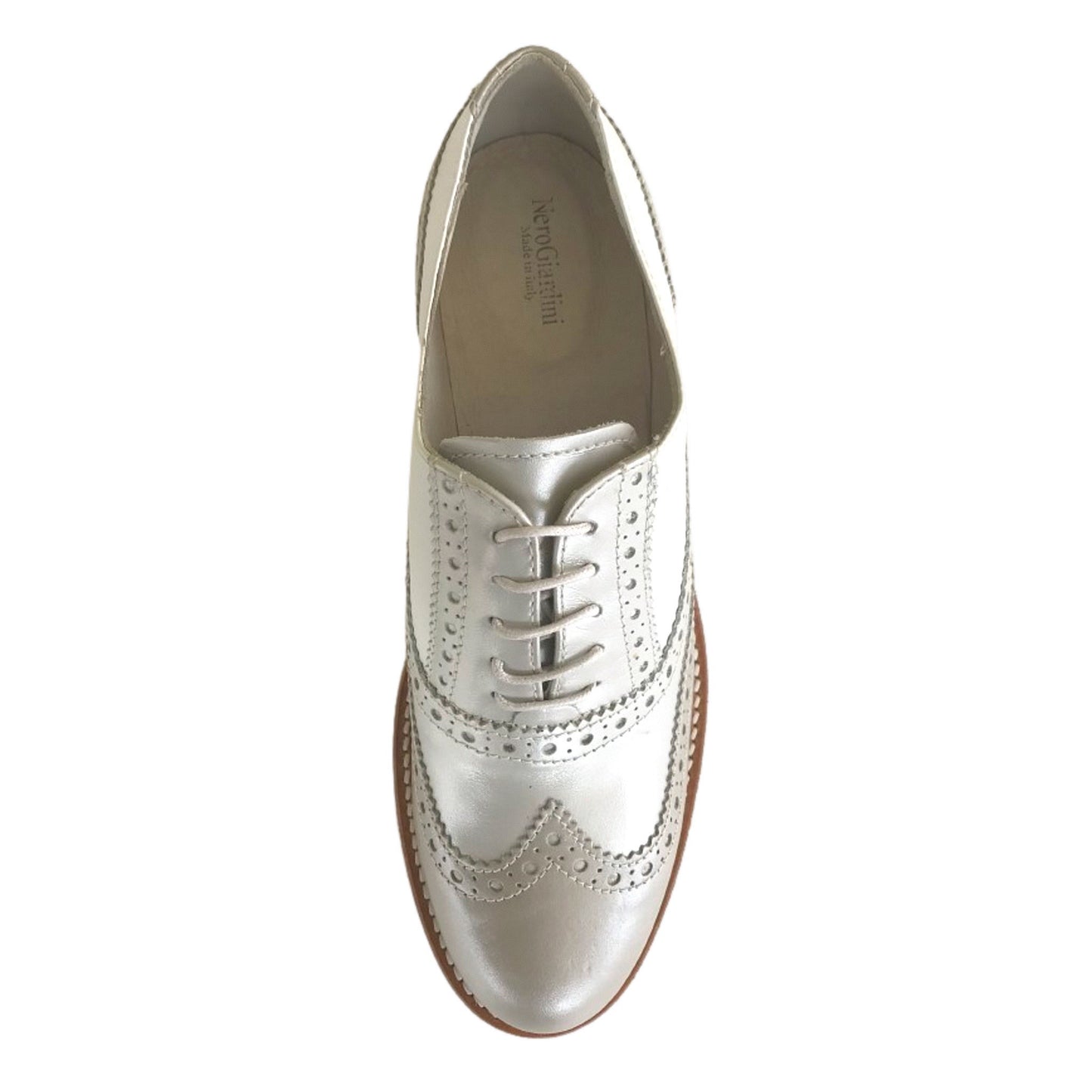Scarpe Inglesine Donna NeroGiardini P717071D Vera Pelle Bianco Moonlight Savana Perlato - 35 EU