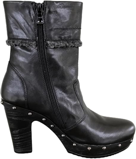 Stivaletti Neri Donna NeroGiardini Tacco 9 cm con Plateau, Cerniera Laterale, Borchie, Pelliccetta Grigia – Art. A207841D