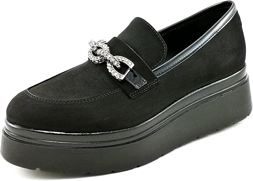 Mocassini Donna Cinzia Soft MM2C4389 con Catena Gioiello, Pelle Scamosciata, Fondo Platform, Nero - Eleganti e Comodi