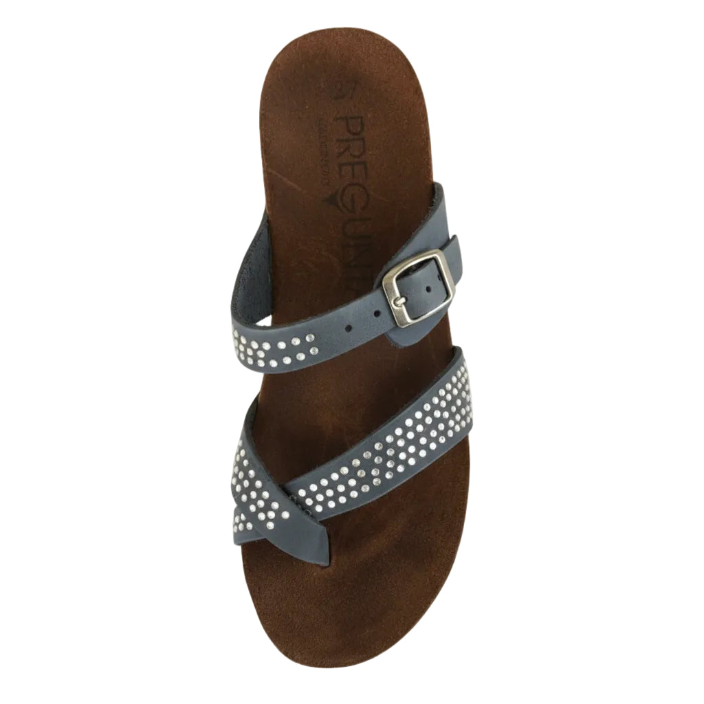 Ciabatte Zeppe infradito PREGUNTA Vera Pelle Blue Jeans con strass