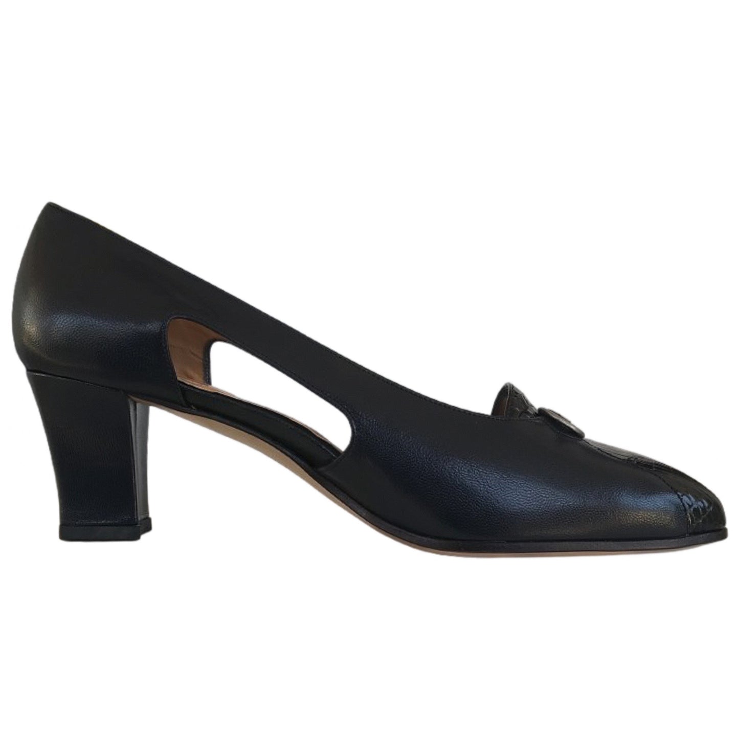 Scarpe Donna Confort 2036 in Vera Pelle, Blu Scuro Vernice Stampa Cocco, con Aperture laterali