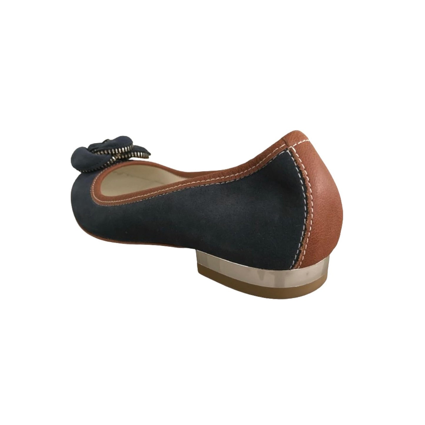 Ballerine NeroGiardini Tacco Basso Specchiato Vera Pelle Blu Cuoio con fiore
