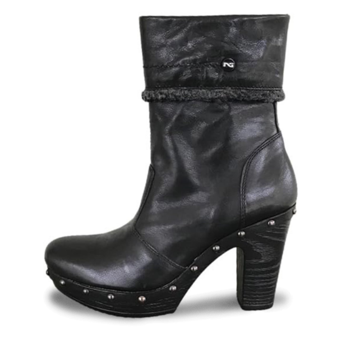 Stivaletti Neri Donna NeroGiardini Tacco 9 cm con Plateau, Cerniera Laterale, Borchie, Pelliccetta Grigia – Art. A207841D