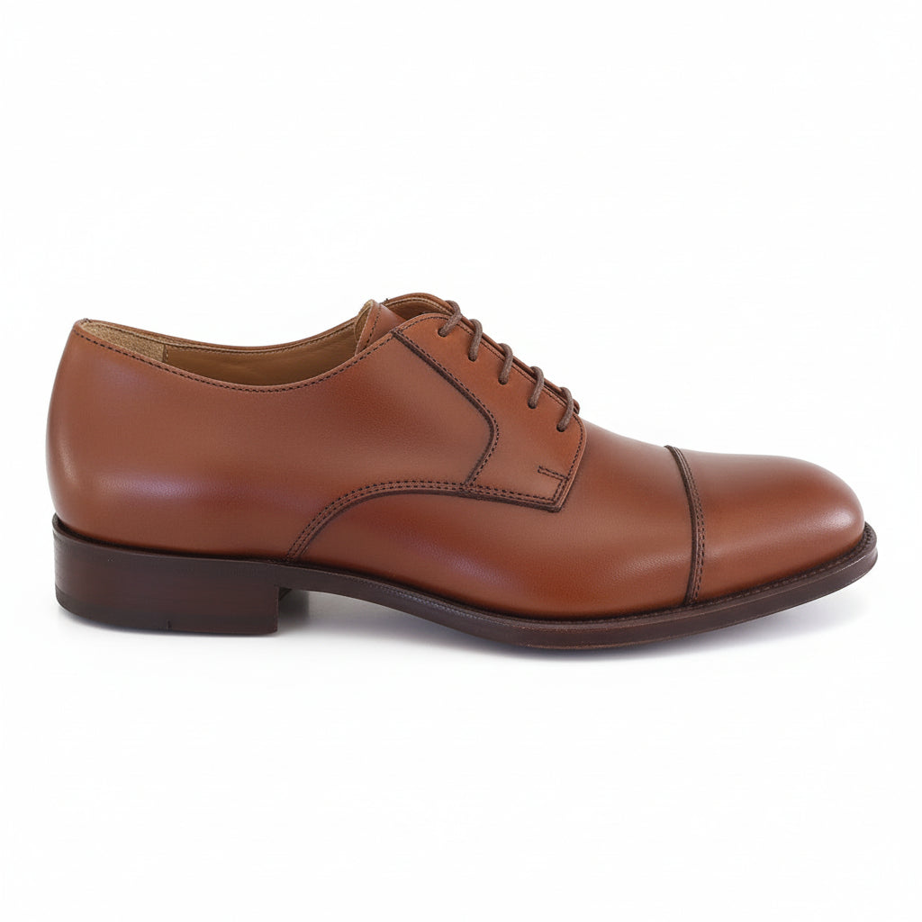 Scarpe Classiche Stringate Uomo Colletti 964 Vera Pelle Marrone Fondo Cuoio