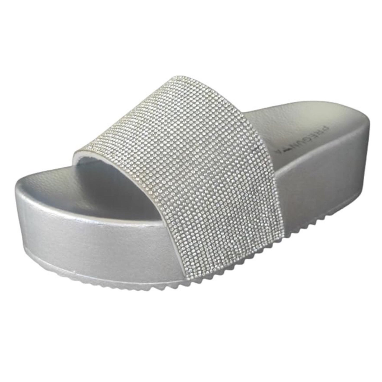 Ciabatte Argento Donna Pregunta Shoes 9000 Platform, fascia strass