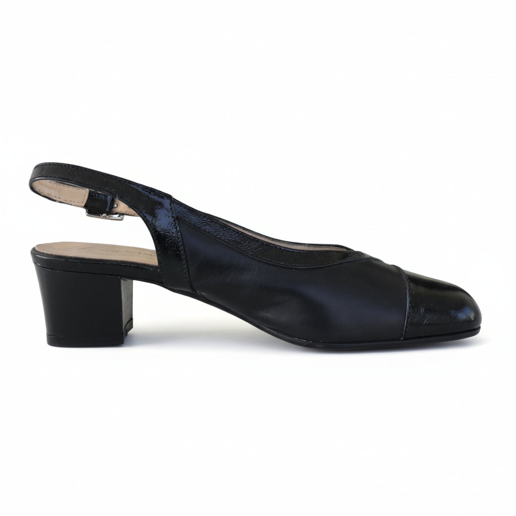 Décolleté Slingback Cinzia Valle 3502 in Vera Pelle Naplak e Nappa Nero