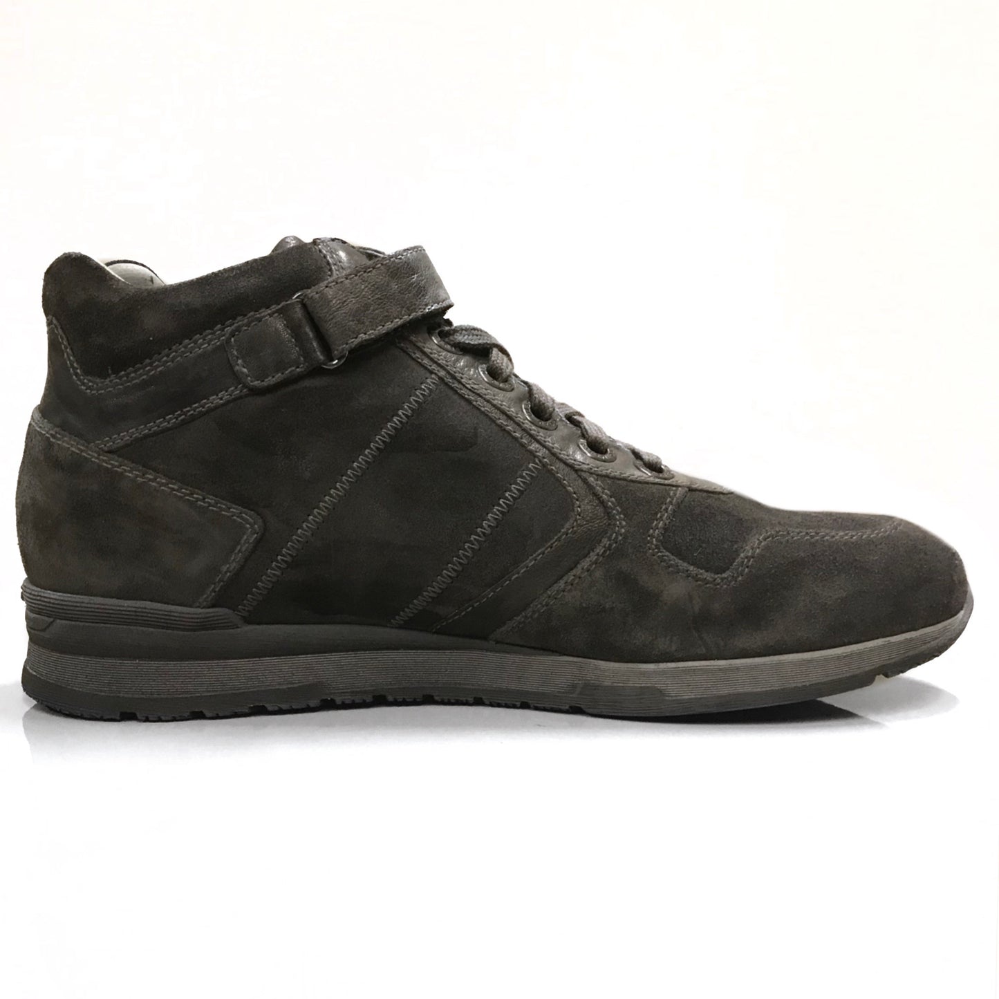 Sneakers alla caviglia Uomo NeroGiardini A100791U Vera Pelle Scamosciata con chiusura a strappo e lacci - Grigio Antracite