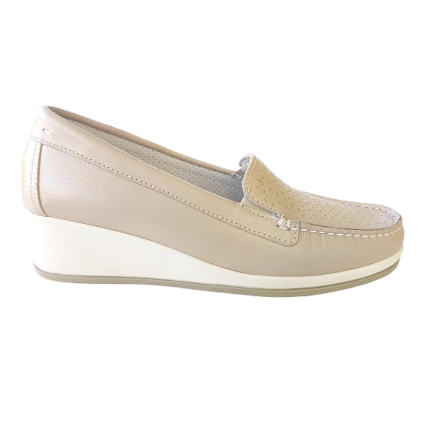 Mocassini con Zeppa Donna Cinzia Soft 001 Vera Pelle Beige Perlato