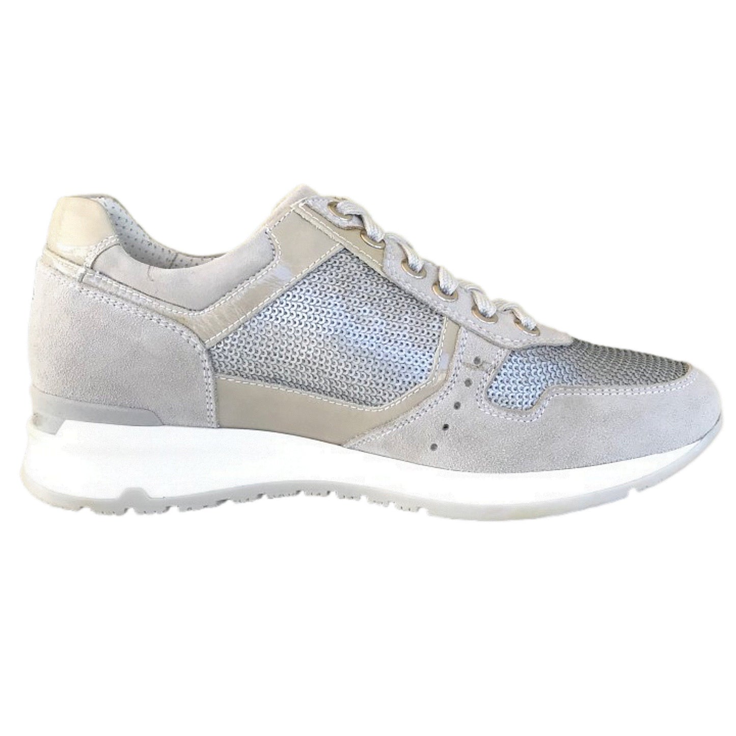 Sneakers Donna NeroGiardini P308393D Vera Pelle con paillettes Beige Vapore