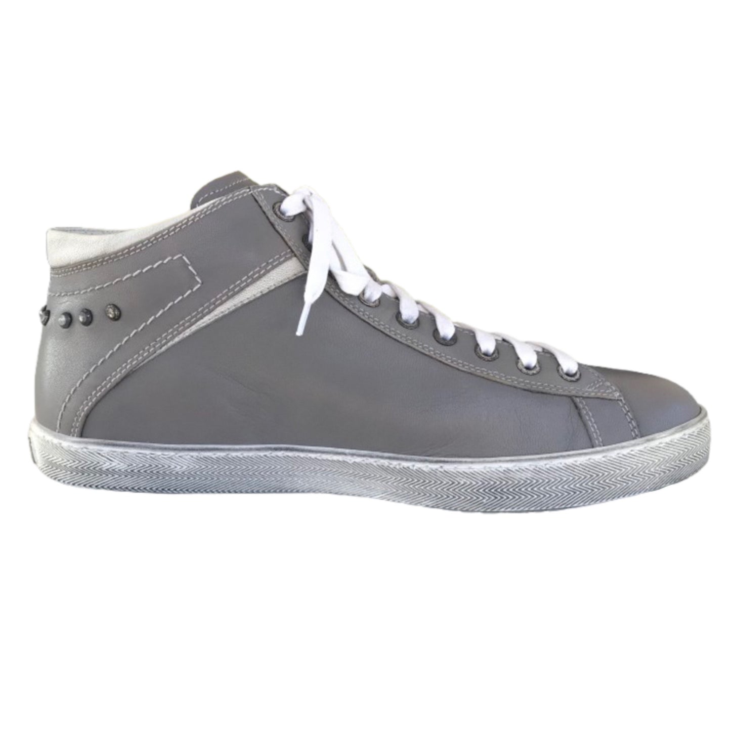 Sneaker Uomo P402462U Vera Pelle Grigio Cenere con Borchie