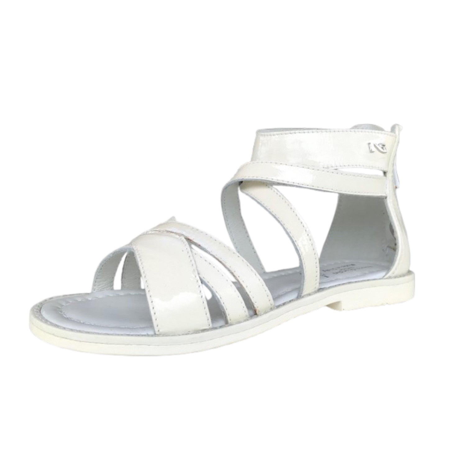 Sandali da Bambina NeroGiardini con Cinturini Incrociati, Vera Pelle Naplak, Bianco Latte, Chiusura con Zip