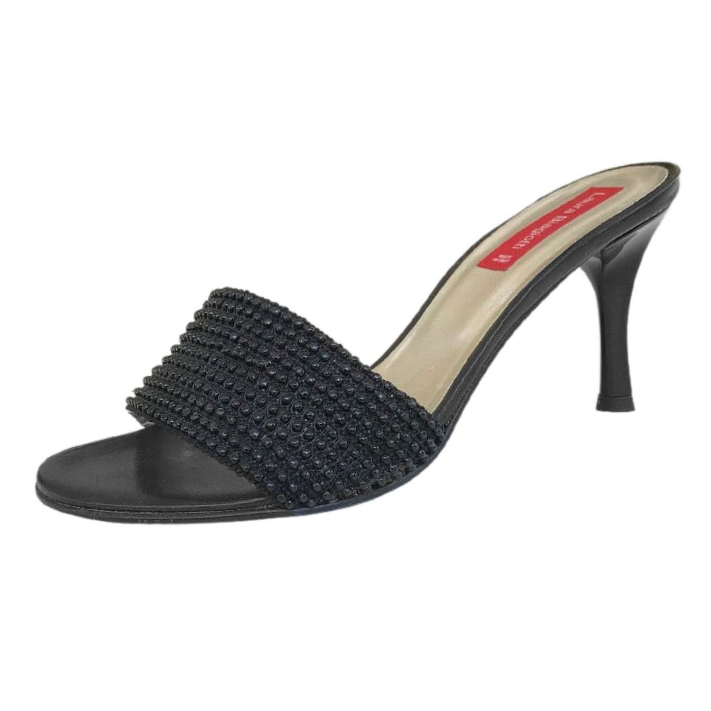 Ciabatte con tacco Laura Biagiotti Vera Pelle e Fascia di Perline - Nero