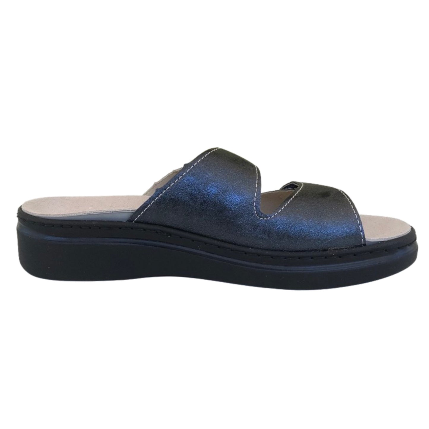 Ciabatte CinziaSoft MZK11 Doppio strap in vera pelle Blu con plantare estraibile