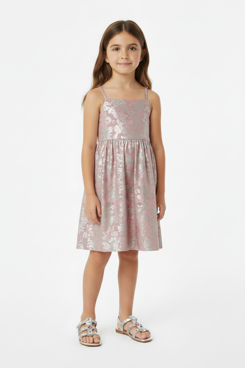 Sandali Bambina Gae Lilì Vera Pelle, Argento con Cristalli Decorativi Rosa e Argento, Chiusura a strappo, 33 EU