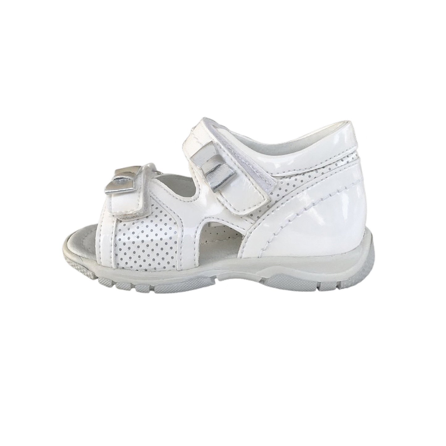 Sandali da Bambina NeroGiardini P420480F in Vera Pelle Naplak, Bianco con Fiocchi Argento