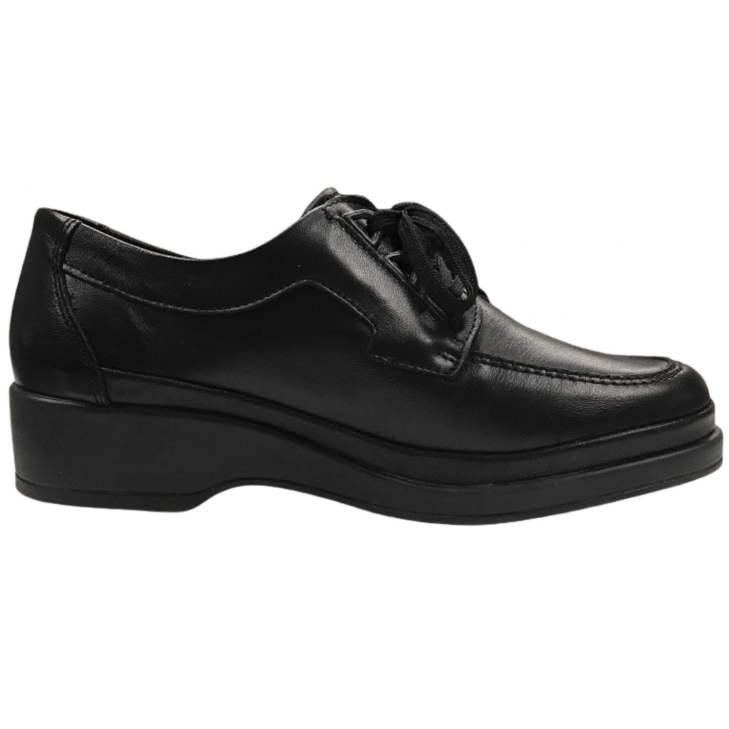 Scarpe Classiche con lacci Donna, Florance, 10110, zeppa bassa, Vera pelle, Nero
