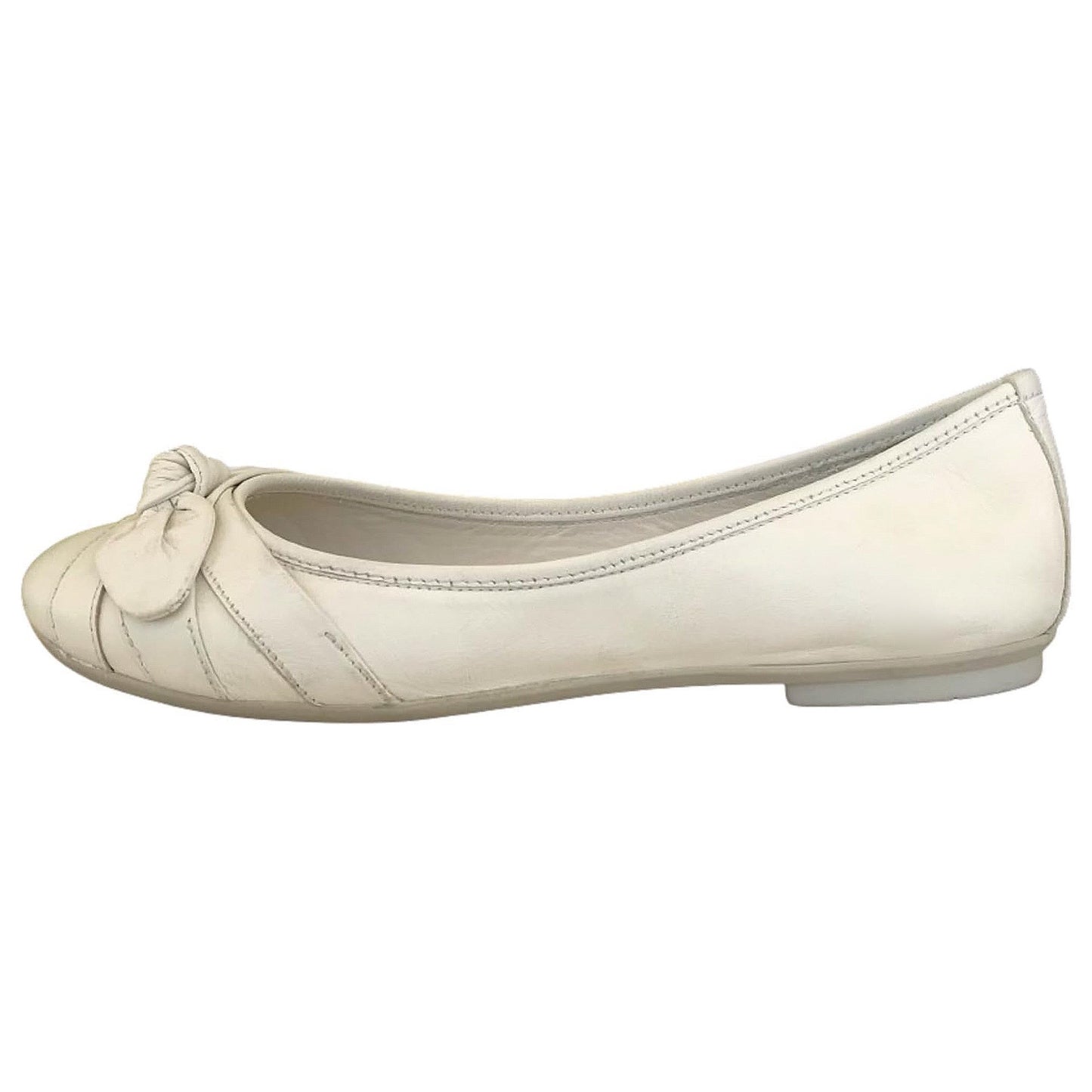 NeroGiardini Ballerine P000356 in Vera Pelle, Bianco Latte, Fiocco Decorativo