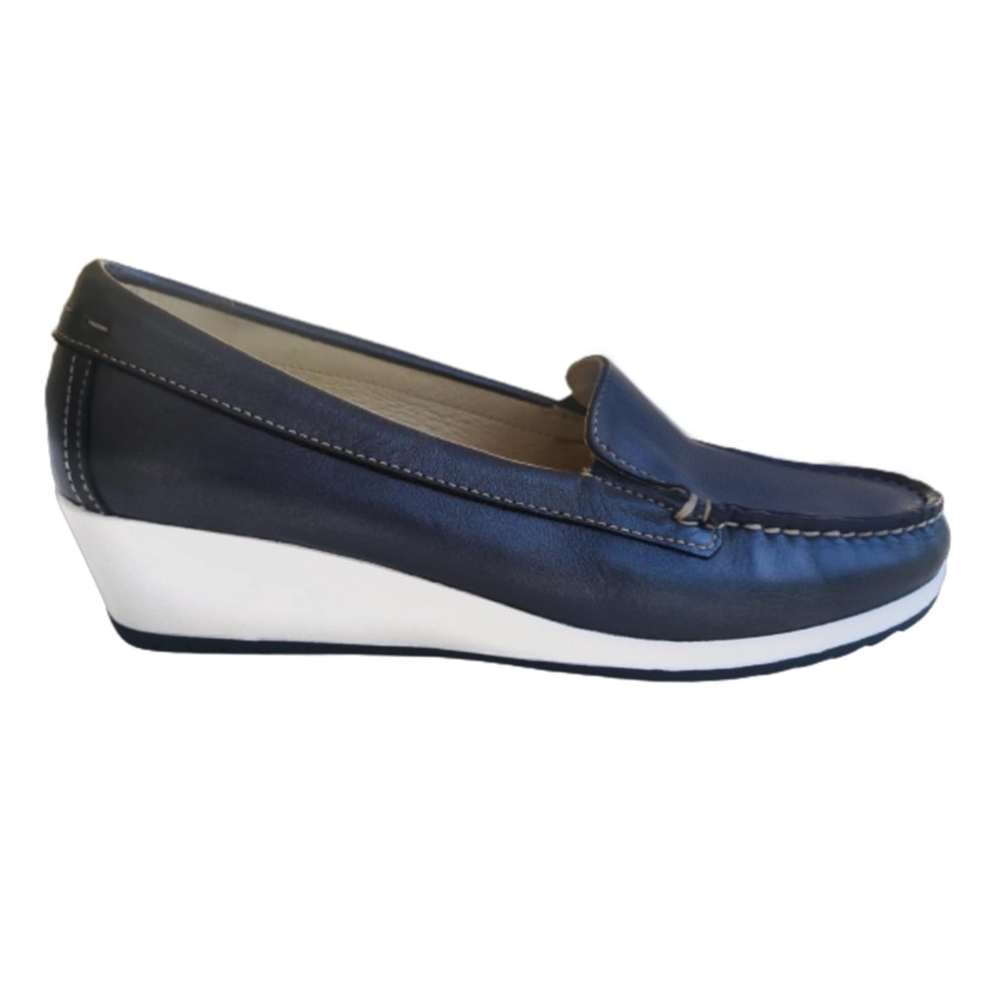 Mocassini con zeppa Donna Cinzia Soft 002NP Vera Pelle Blu Perlato