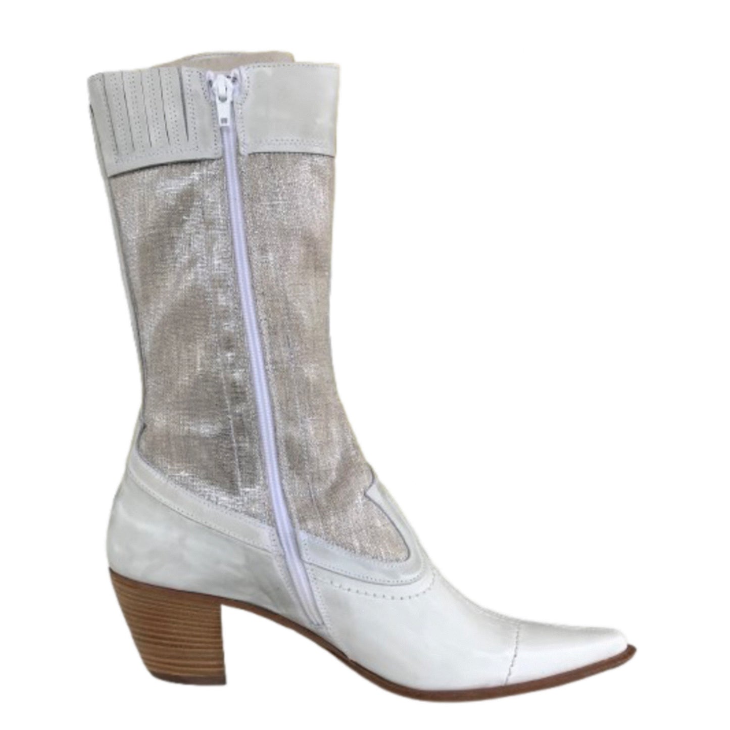 Stivali Texani Donna NeroGiardini 00312Vera Pelle Bianco Menta e Tela Argento