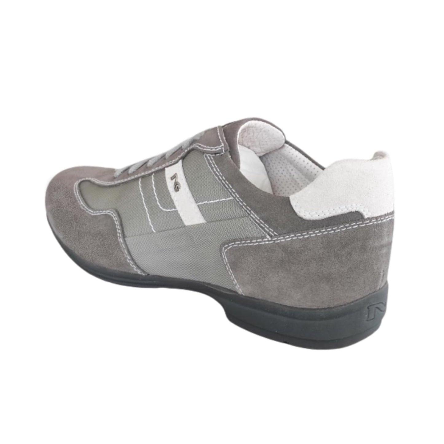 Sneakers Stringate Basse Uomo Nero Giardini P704780U Vera Pelle Scamosciata Tessuto Gysel Grigio Fumo, 43