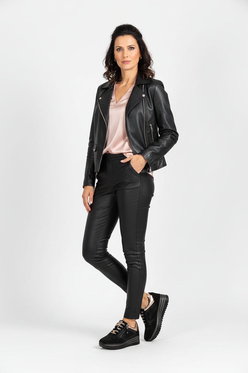 Sneakers Donna Cinzia Soft 19015 in morbido Nabuk Nero, Lacci Oro, Zip laterale, Strass, Nero - Numero 36