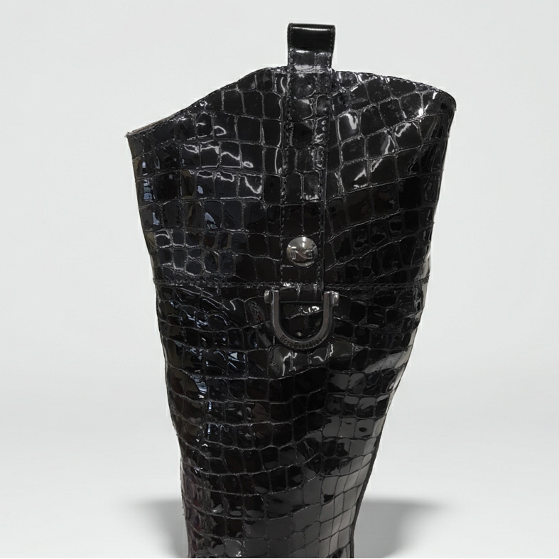 Stivali Cavallerizza Donna NeroGiardini A900186 Tacco a blocco basso, Vera pelle, Naplak in vernice, Stampa cocco, Zip - Colore Nero