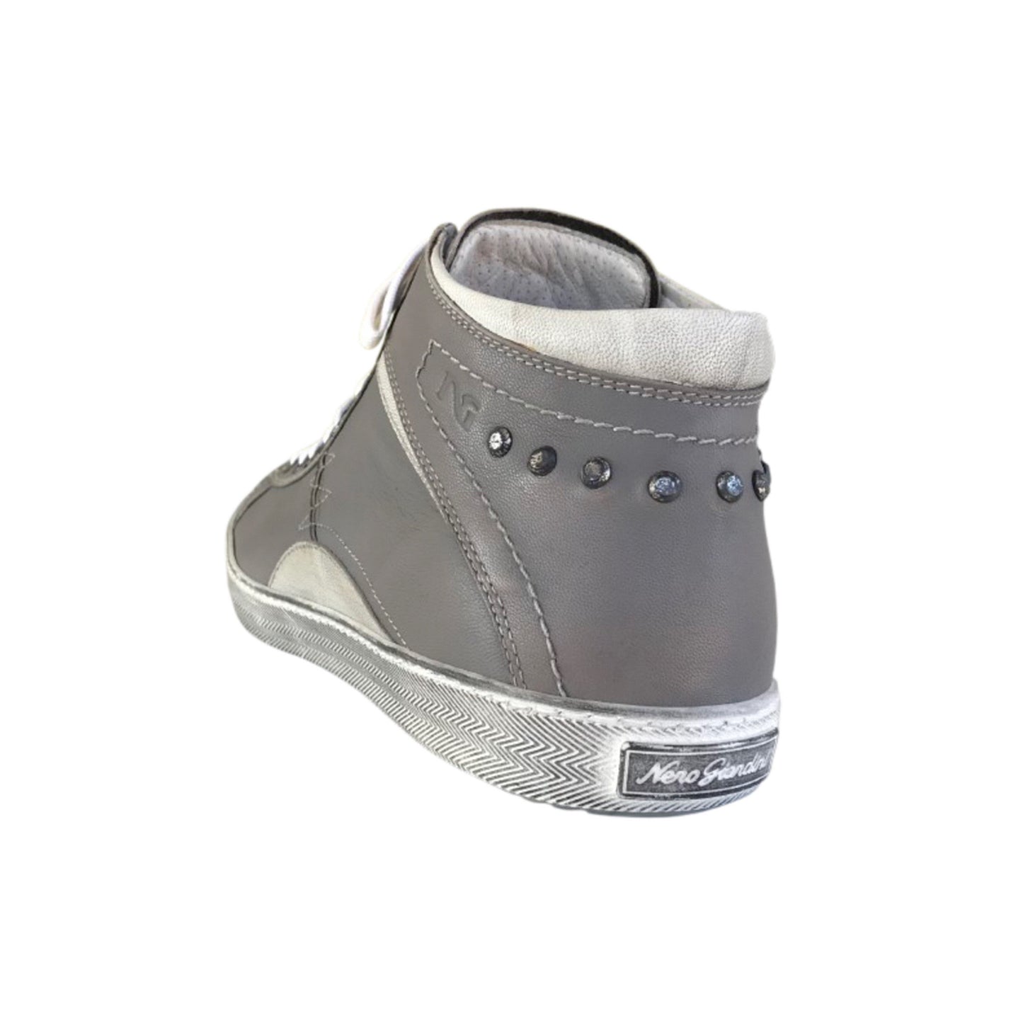 Sneaker Uomo P402462U Vera Pelle Grigio Cenere con Borchie
