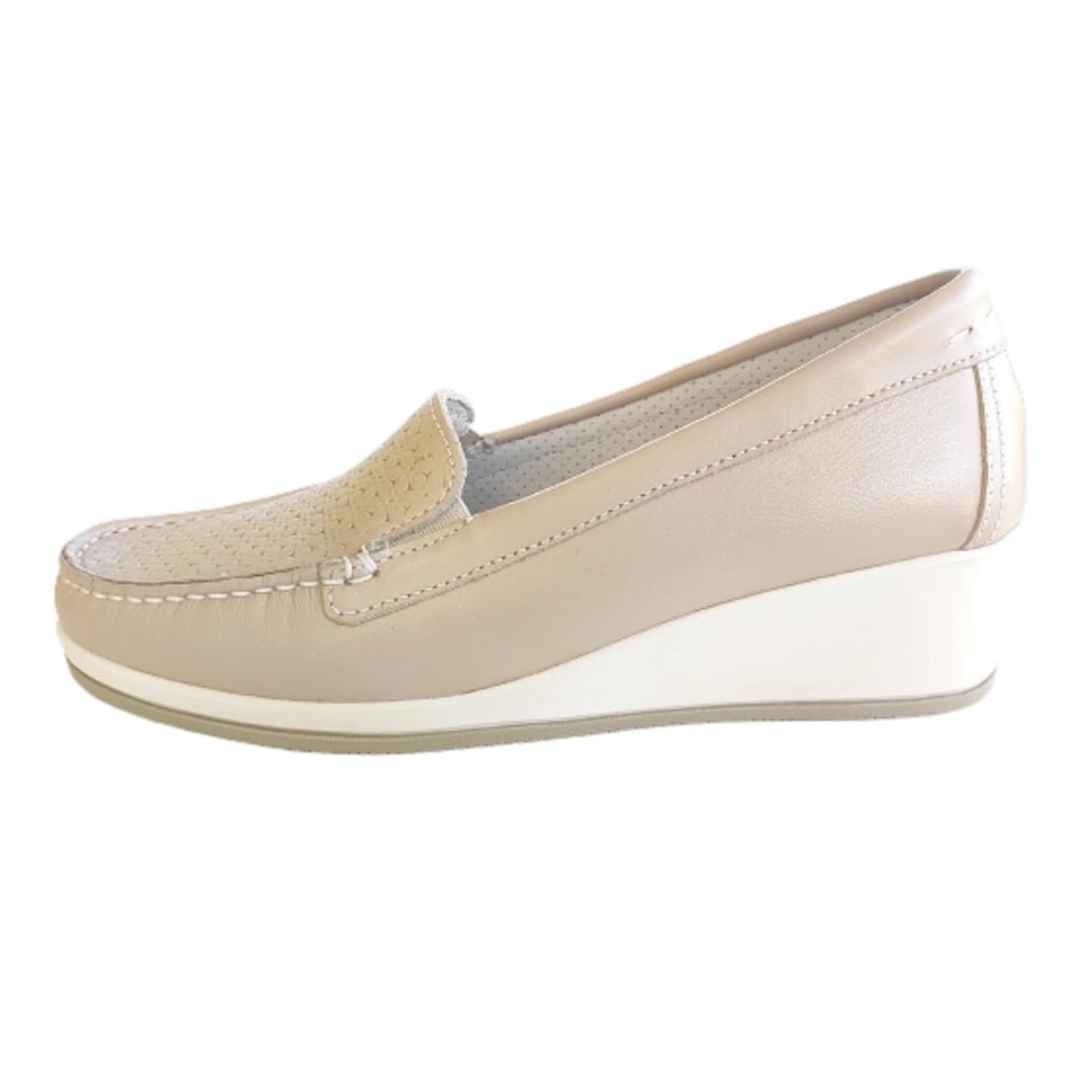 Mocassini con Zeppa Donna Cinzia Soft 001 Vera Pelle Beige Perlato