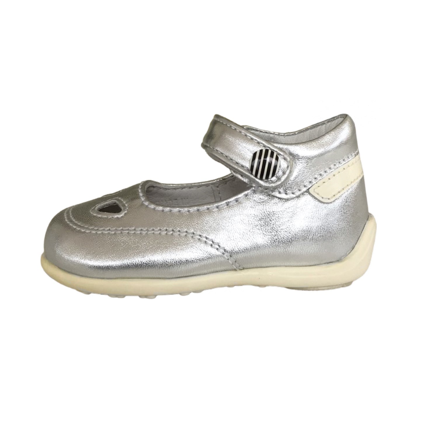 Scarpe Bambina Chicco 39446 Vera Pelle Argento Laminato Primi Passi