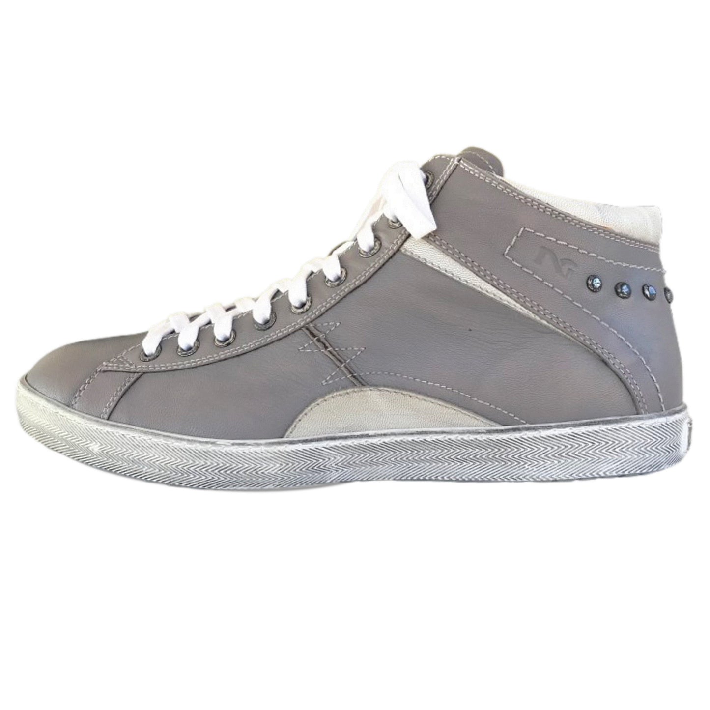 Sneaker Uomo P402462U Vera Pelle Grigio Cenere con Borchie