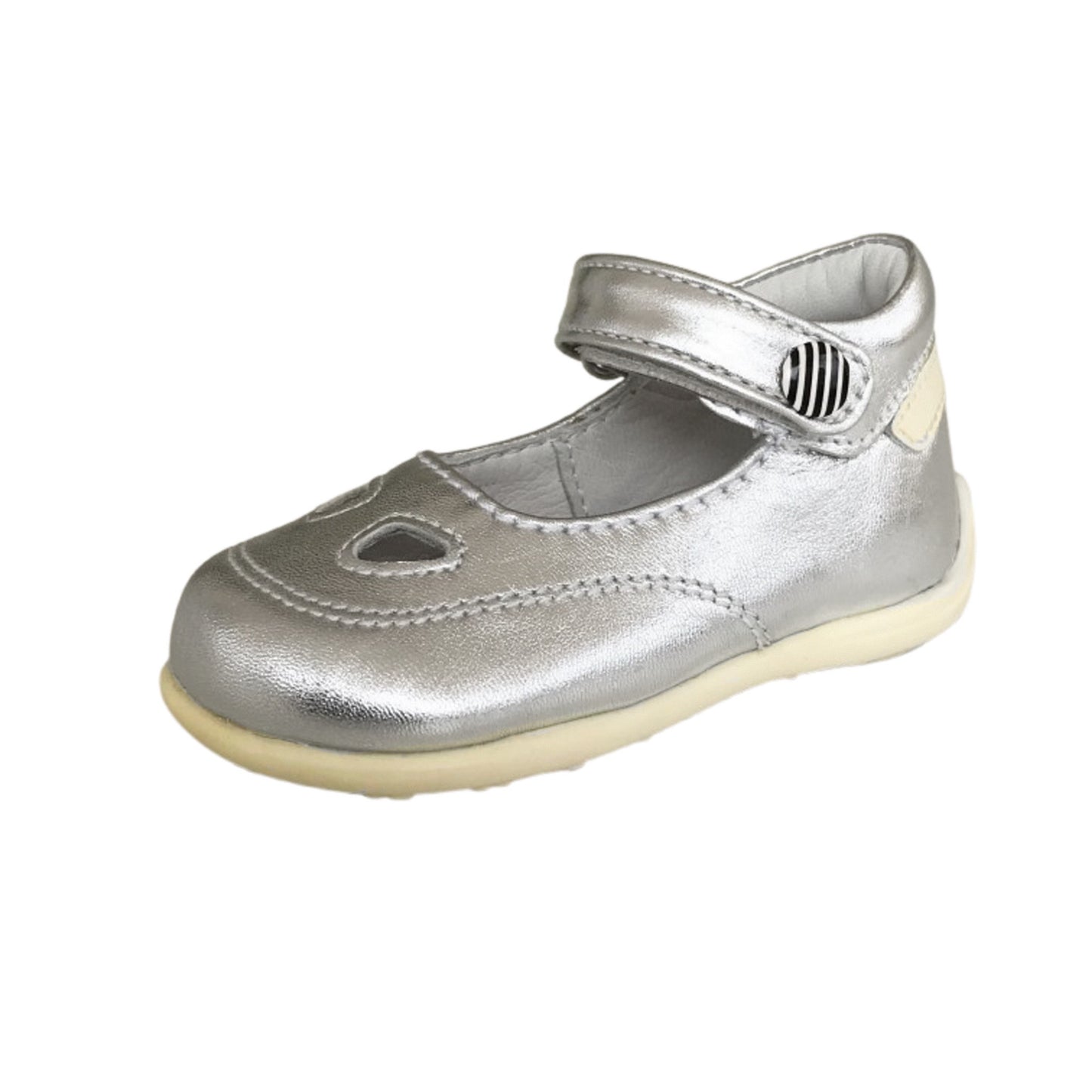 Scarpe Bambina Chicco 39446 Vera Pelle Argento Laminato Primi Passi