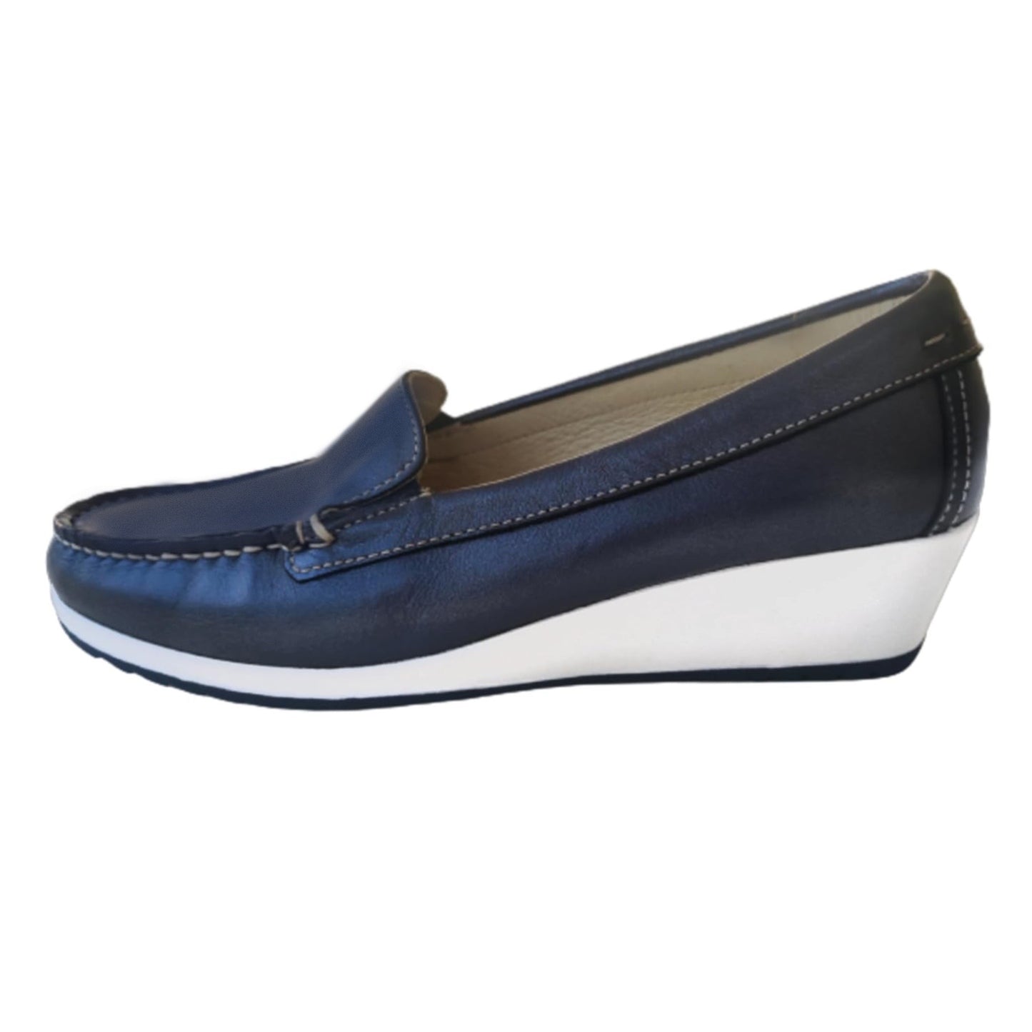 Mocassini con zeppa Donna Cinzia Soft 002NP Vera Pelle Blu Perlato