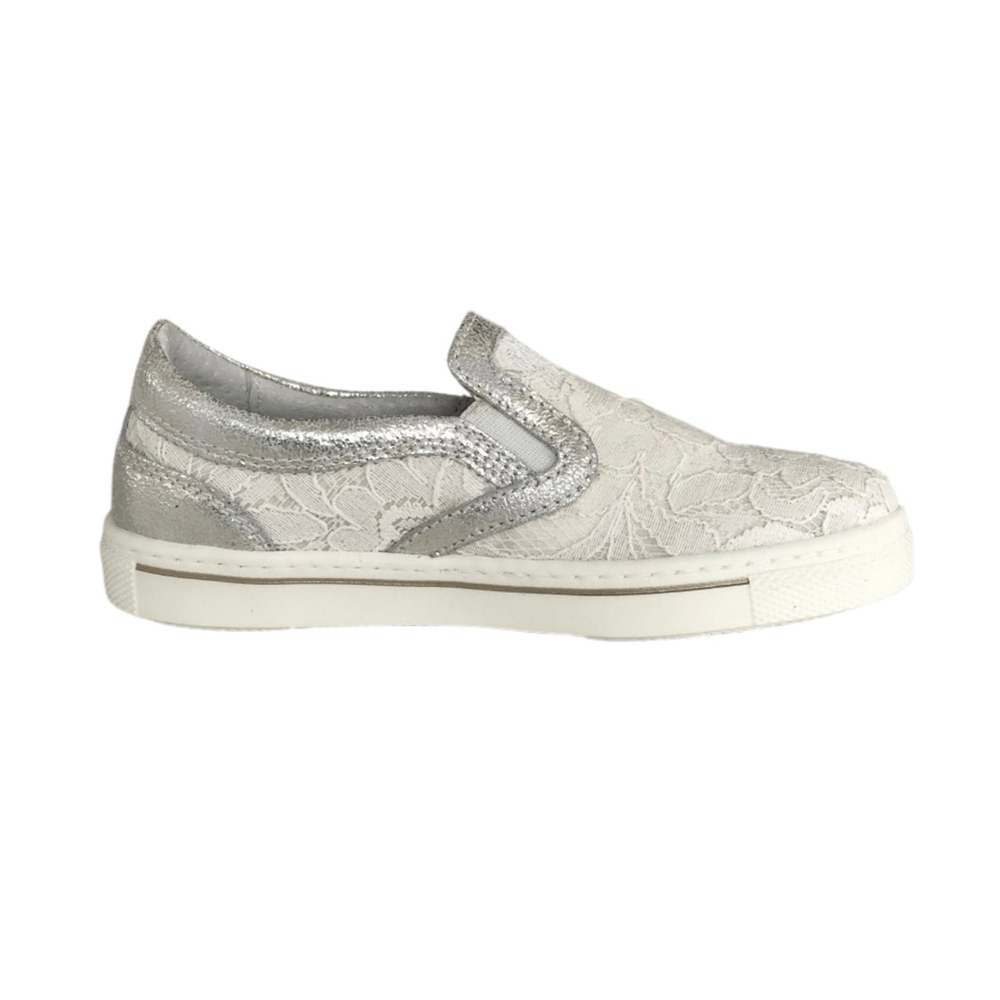 Scarpe Bambina Slip-on NeroGiardini P732181F Pizzo Avorio Vera Pelle Argento