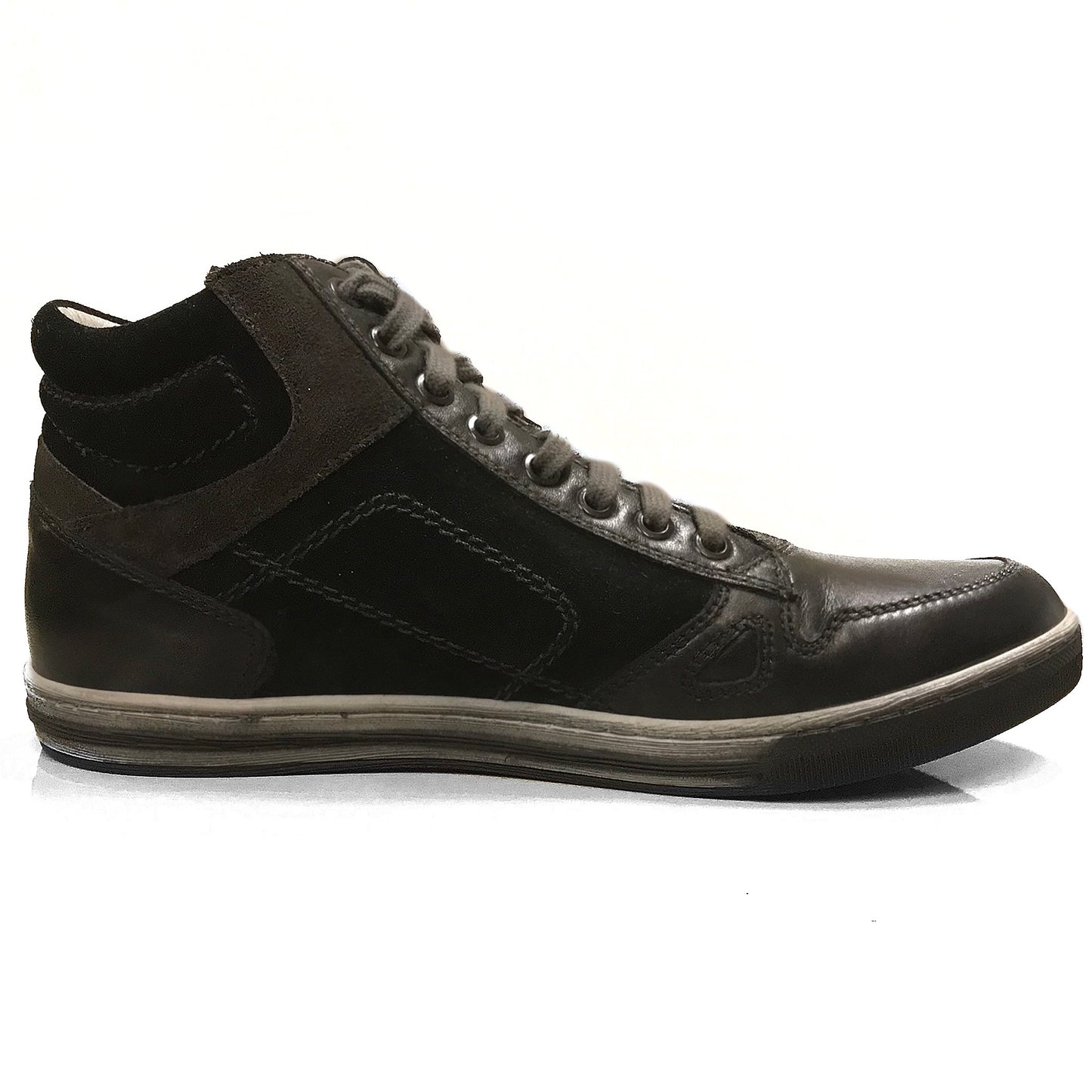 Sneakers stringate Uomo NeroGiardini A503660U Vera Pelle Scamosciata, con zip e lacci, Nero e asfalto, fondo effetto sporco - Numero 40