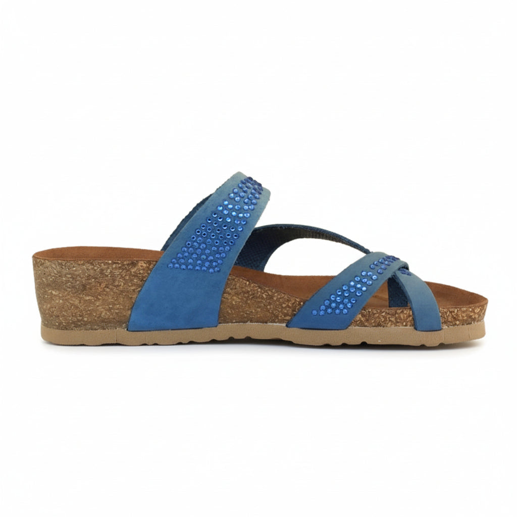 Ciabatte Infradito Pregunta Vera Pelle Blu con strass, 38 IT