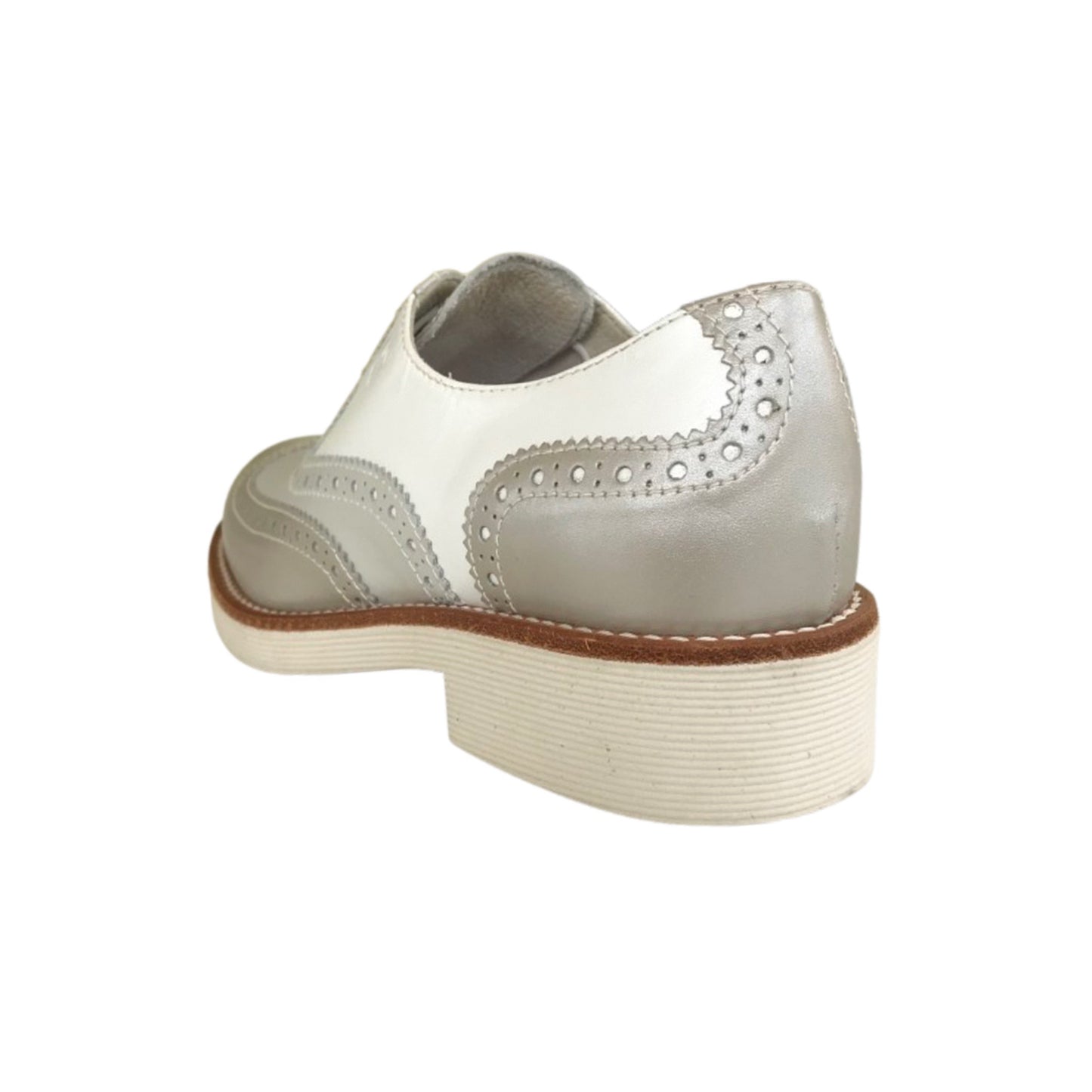 Scarpe Inglesine Donna NeroGiardini P717071D Vera Pelle Bianco Moonlight Savana Perlato - 35 EU